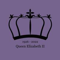 cartaz memorial da morte da rainha elizabeth ii. banner vetorial com a data de nascimento e cada. silhueta de coroa em fundo roxo vetor