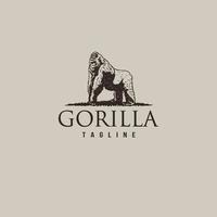 logotipo vintage de gorila com ilustração vetorial de arte de linha desenhada à mão vetor