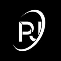 logotipo pj. projeto pj. carta pj branca. design de logotipo de carta pj. letra inicial pj vinculado ao logotipo do monograma em maiúsculas do círculo. vetor
