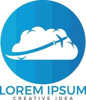 design de logotipo de viagens criativas na nuvem. design de ícone de avião e nuvem. vetor