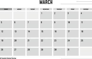 março de planejamento de calendário modelo a4 vetor