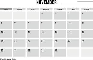 planejamento de calendário modelo a4 novembro vetor