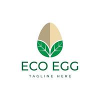 ovo de galinha com design de logotipo de folhas. conceito de logotipo de ovo ecológico vetor