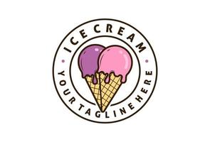 design de logotipo de sorvete com colheres e cone de waffle. ilustração de emblema de sorvete italiano vetor