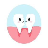 dente rachado quebrado em estilo simples de desenho animado. ilustração vetorial de personagem de dentes divididos descontentes, conceito de atendimento odontológico, higiene bucal vetor