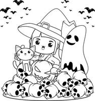 livro de colorir de halloween menina bonitinha bruxa vetor