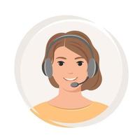 mulher com fones de ouvido e microfone. suporte ao cliente, call center. ilustração vetorial vetor