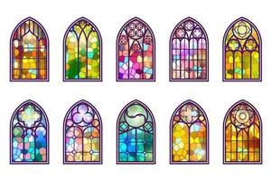conjunto de janelas góticas. molduras de igreja de vitral vintage. elemento da arquitetura tradicional europeia. vetor