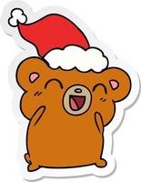 desenho de adesivo de natal de urso kawaii vetor