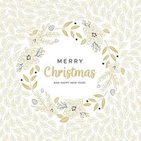 feliz natal e feliz ano novo cartão com ramos de ouro e pinhas vetor