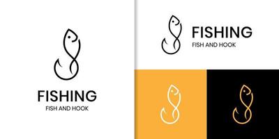logotipo de peixe e anzol, modelo de logotipo de esporte de pesca simples, elemento de design de ícone de vetor de símbolo de logotipo de gancho