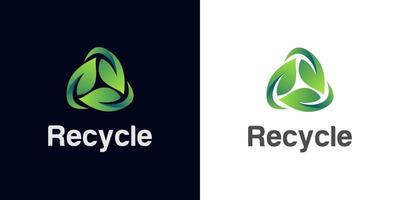 reciclagem de triângulo com folha verde, logotipo de ecologia de reciclagem, ilustração vetorial de ícone de folha, design de logotipo ecológico vetor