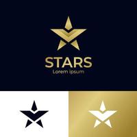 estrelas abstratas com letra v logotipo moderno ícone símbolo cor dourada elemento de design gráfico vetor