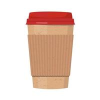 uma xícara de café de papel com tampa vermelha. vetor