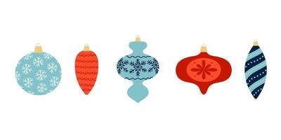 conjunto de bolas de natal decoradas coloridas de várias formas. modelo para design festivo de inverno. vetor