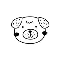 cara de cachorro bonito isolado no fundo branco. cachorrinho feliz. ilustração vetorial desenhada à mão em estilo doodle. perfeito para decorações, cartões, logotipo, vários designs. personagem de desenho animado simples. vetor