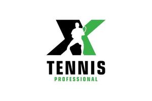 letra x com design de logotipo de silhueta de jogador de tênis. elementos de modelo de design vetorial para equipe esportiva ou identidade corporativa. vetor