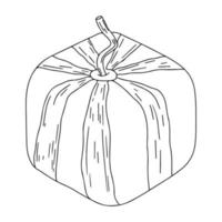 melancia quadrada fresca em estilo doodle desenhado à mão. ilustração vetorial de frutas maduras de verão para menu vegetariano, catálogo, logotipo, aplicativo móvel. vetor