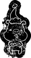 ícone angustiado dos desenhos animados de um porco bravo usando chapéu de papai noel vetor