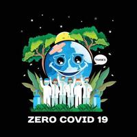 zero covid 19 vetor e ilustração. a terra curou e sorriu novamente design vetorial