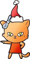 bonito desenho de gradiente de um gato usando vestido com chapéu de papai noel vetor