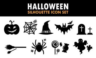 conjunto de ícones de silhueta de halloween ilustração de feriado de túmulo de abóbora web chapéu vetor