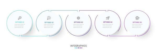 modelo de design de rótulo infográfico vetorial com ícones e 5 opções ou etapas. pode ser usado para diagrama de processo, apresentações, layout de fluxo de trabalho, banner, fluxograma, gráfico de informações. vetor