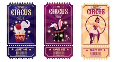 conjunto de bilhetes de circo. espetáculo de mágica. ilustração vetorial vetor