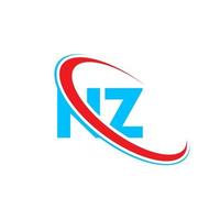 logotipo nz. projeto nz. letra nz azul e vermelha. design de logotipo de letra nz. letra inicial nz logotipo do monograma maiúsculo do círculo vinculado. vetor