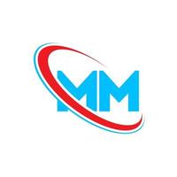 logotipo mm. projeto mm. letra mm azul e vermelha. design de logotipo de letra mm. letra inicial mm vinculado ao logotipo do monograma em maiúsculas do círculo. vetor