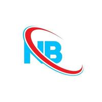 nb logotipo. nb projeto. carta nb azul e vermelha. design de logotipo de letra nb. letra inicial nb logotipo do monograma maiúsculo do círculo vinculado. vetor