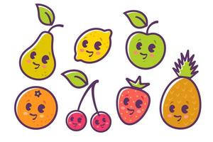 frutas no estilo kawaii vetor