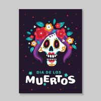 o cartaz festivo para o dia mexicano dos mortos dia de los muertos com uma caveira pintada à mão vetor