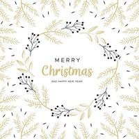 feliz natal e feliz ano novo cartão com ramos pretos e dourados e pinhas. vetor