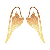 ilustração vetorial desenhada à mão asa de anjo com fundo branco isolado de cor dourada gradiente