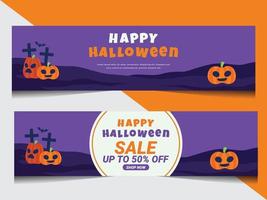 banner de promoção de venda de halloween, morcegos e abóboras vetor