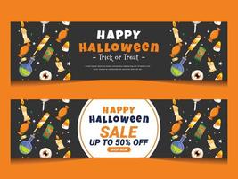 banner de venda de halloween com doces de halloween vetor