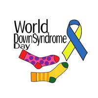 dia mundial da síndrome de down, meias multicoloridas, fita de duas cores e letras temáticas para design de banner ou cartão postal vetor