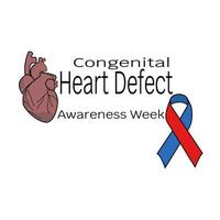 semana de conscientização de defeitos cardíacos congênitos, coração e fita para design vetor