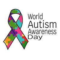 dia mundial da conscientização do autismo, fita simbólica em peças de quebra-cabeça coloridas e inscrição temática vetor