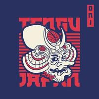 design de ilustração de t-shirt de estilo japonês de máscara tengu de demônio. vetor de ilustração de máscara japonesa isolado. adequado para design de camiseta, pôster, logotipo e papel de parede.