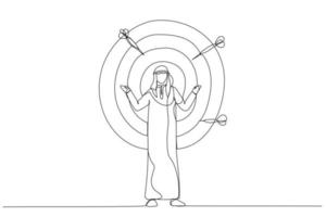 ilustração do empresário árabe em alvos de tiro com arco. estilo de arte de linha única vetor