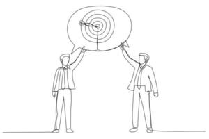desenho de dois empresário falando sobre o alvo. estilo de arte de linha única vetor