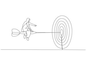 ilustração de dardo de equitação de empresária de confiança visando o alvo. metáfora para alvo, objetivo e estratégia. estilo de arte de linha contínua única vetor