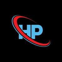 logotipo hp. projeto hp. carta hp azul e vermelha. design de logotipo de letra hp. letra inicial hp link do logotipo do monograma maiúsculo do círculo. vetor