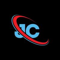 logotipo j. projeto j. carta jc azul e vermelha. design de logotipo de carta jc. letra inicial jc vinculado ao logotipo do monograma maiúsculo do círculo. vetor