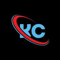 logotipo k. projeto k. carta kc azul e vermelha. design de logotipo de letra kc. letra inicial kc vinculado ao logotipo do monograma em maiúsculas do círculo. vetor