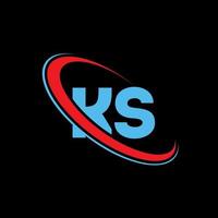 logotipo k. projeto k. letra ks azul e vermelha. design de logotipo de letra ks. letra inicial ks vinculado ao logotipo do monograma em maiúsculas do círculo. vetor