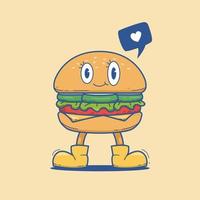 burgerman hambúrguer fofo hambúrguer personagem de desenho animado mascote ilustração clip-art vetor