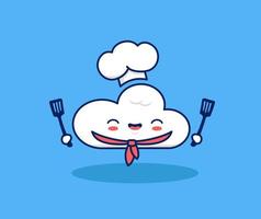 linda nuvem feliz como personagem de mascote do chef. conceito de ilustração vetorial de cozinha em nuvem online digital vetor